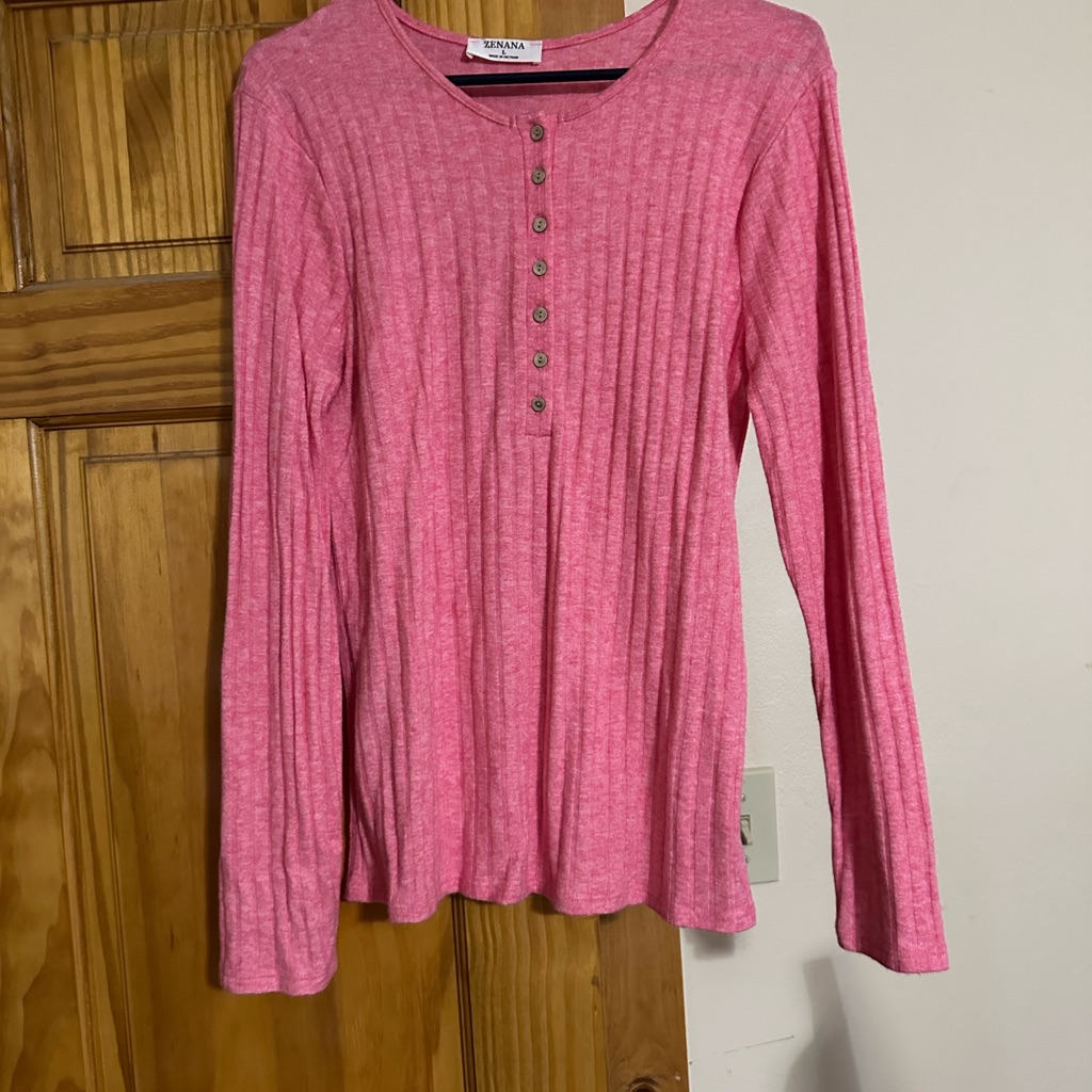 Elegant Pink Ribbed Long Sleeve Blouse
